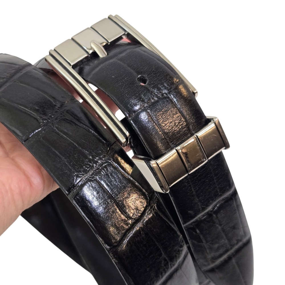 Florsheim Belt Mens 38 Black Croc Embossed Leather Dressy office silver buckle